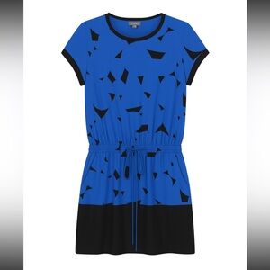 Vince Blue Black Geometric Print Drop Waist Silk Dress Size S Retails $395